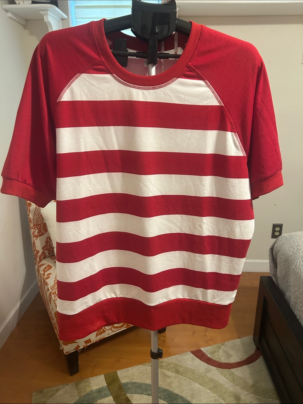 LuLaRoe Jane Red and White Striped Short Sleeve Sweatshirt
